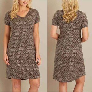 DULUTH TRADING CO To N Flow Jersey Dress Stretch M Women 44635 Brown Tan Print
